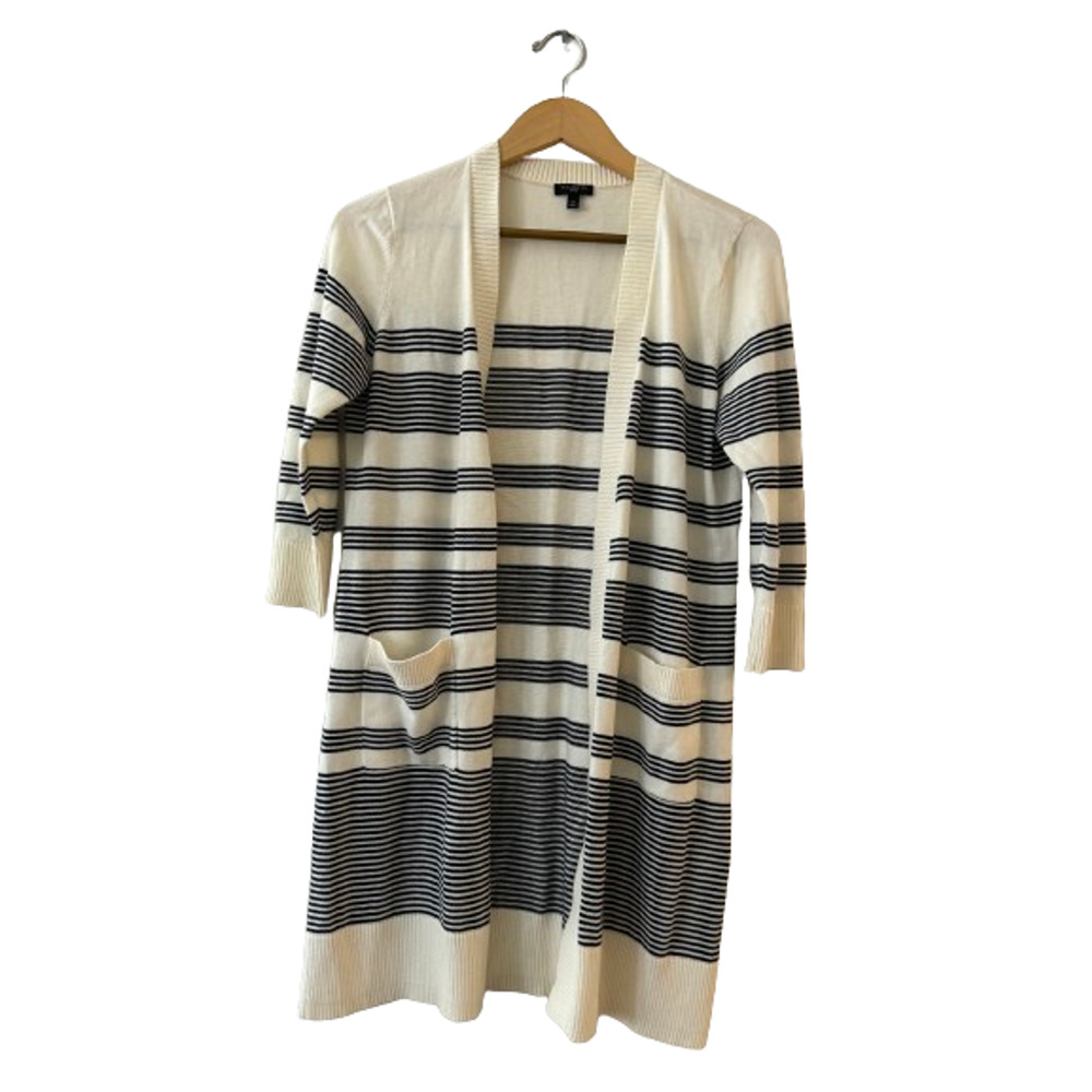 Talbots Womens Striped 3/4 Sleeve Cardigan